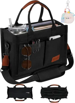 Canvas Tote Bag Purse for Women with Zipper Closure, Individual Compartments & Bottom Suppor