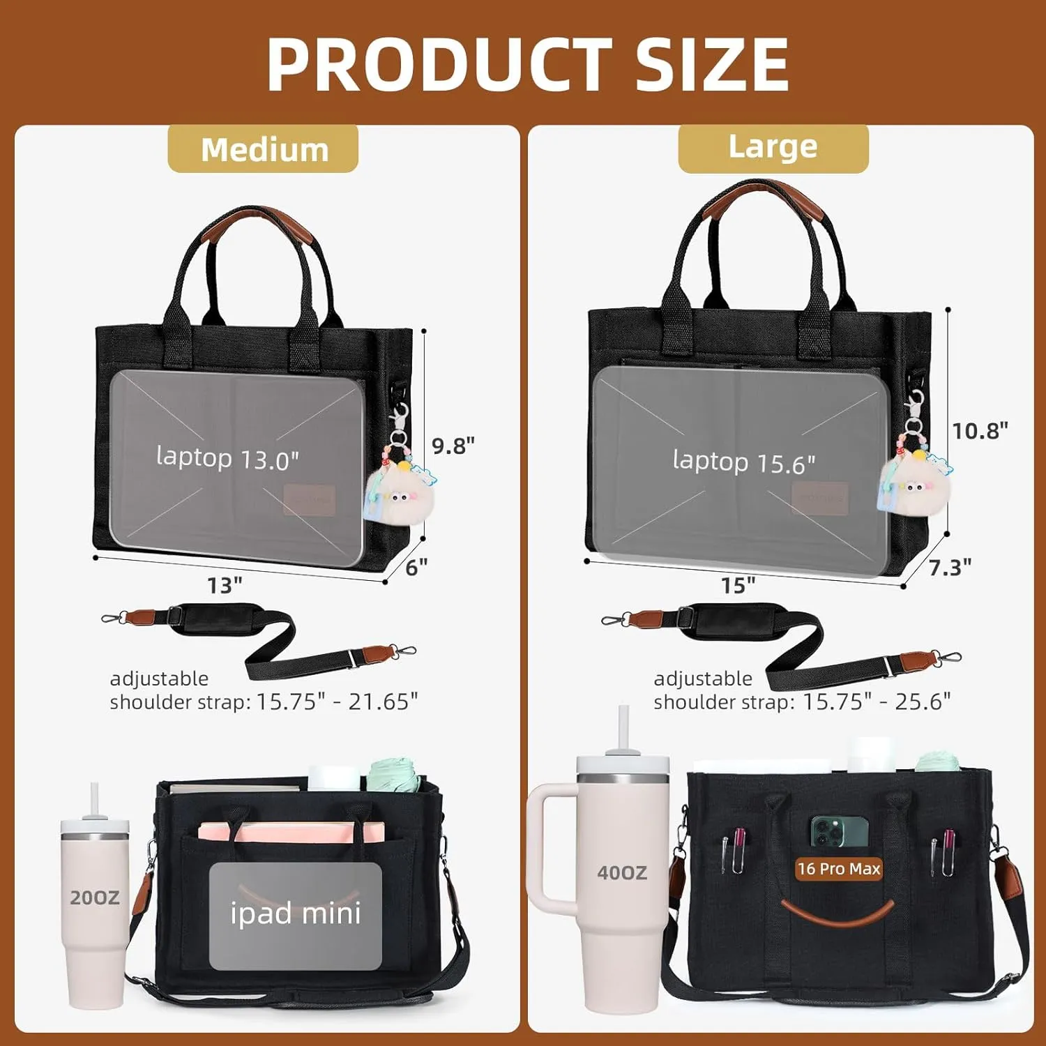 Canvas Tote Bag Purse for Women with Zipper Closure, Individual Compartments & Bottom Suppor