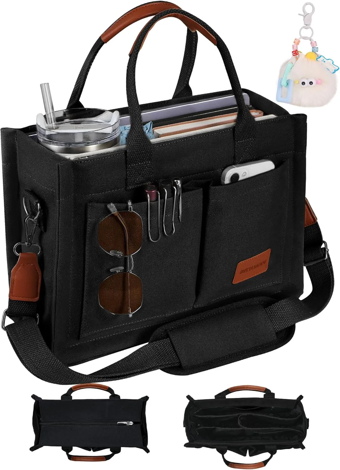 Canvas Tote Bag Purse for Women with Zipper Closure, Individual Compartments & Bottom Suppor