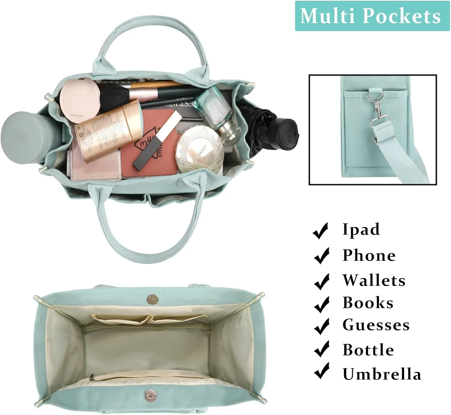 Canvas Tote Bags for Women，Work Tote Bags with Pockets,Crossbody Tote Bag Everything Handbags Shoulder Bags for Women