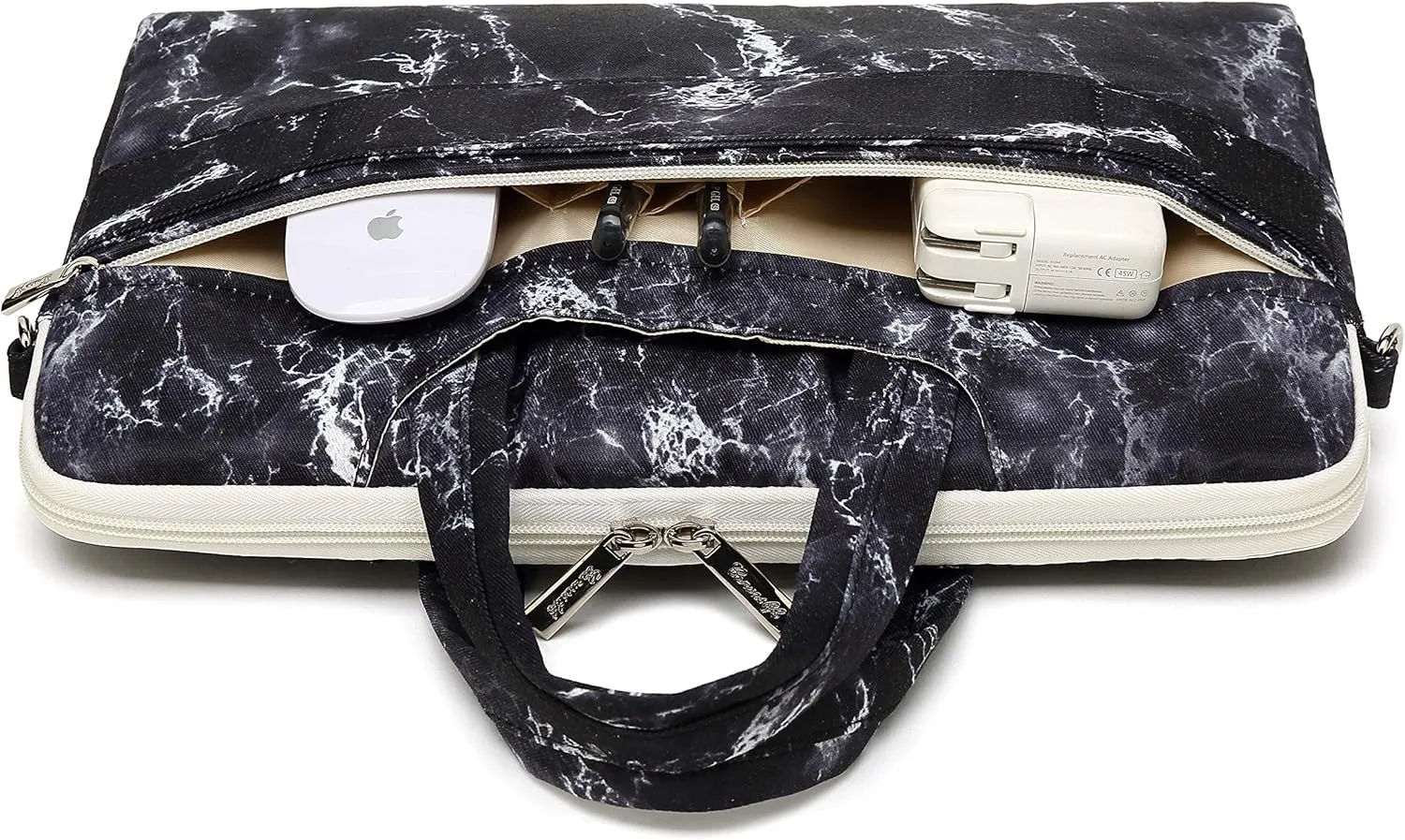 canvaslife Black marble pattern 15 inch Waterproof Laptop Shoulder Messenger Bag Case with Rebound Bubble Protection for 14 inch-15.6 inch Laptop 15 Case Bag