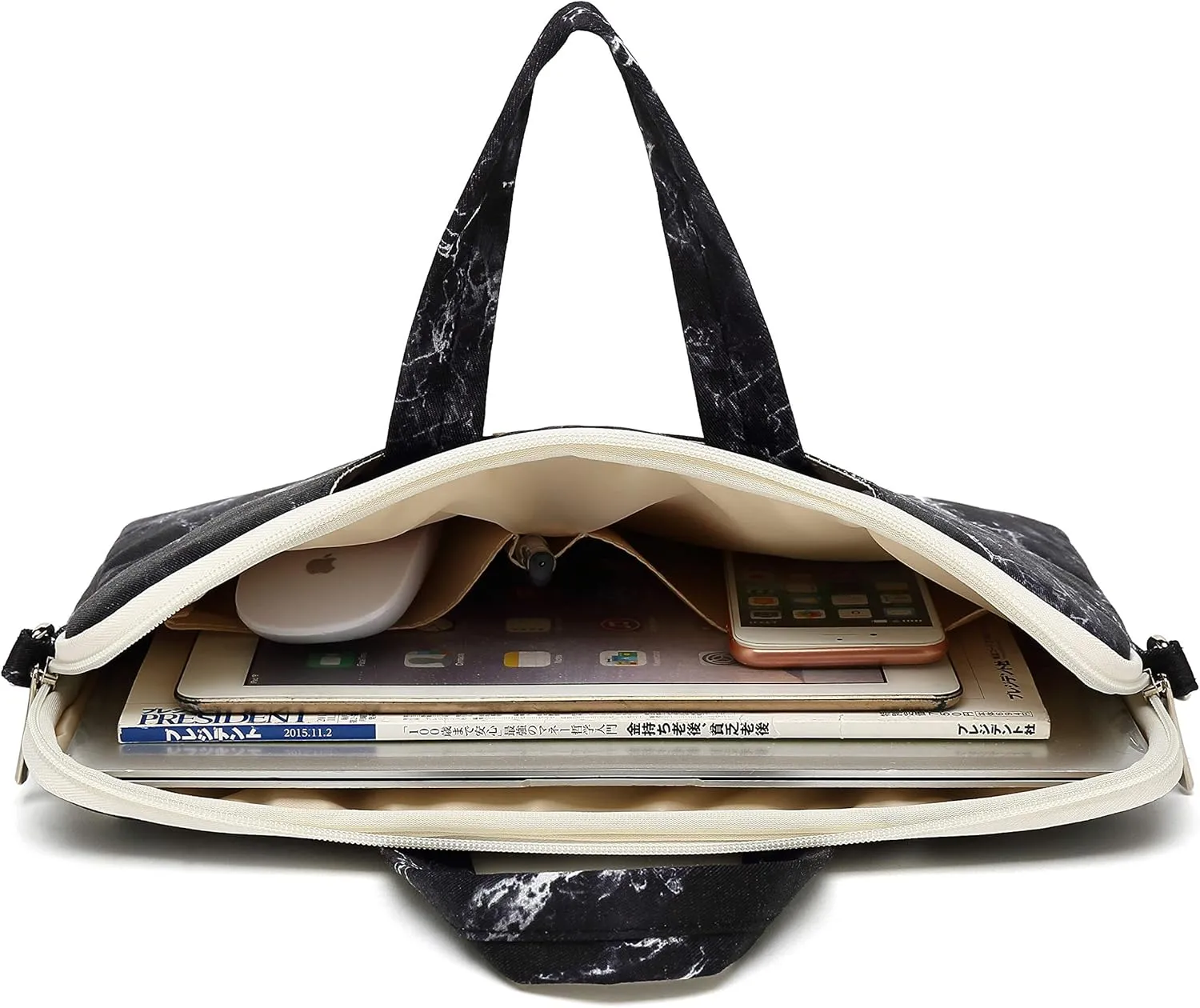canvaslife Black marble pattern 15 inch Waterproof Laptop Shoulder Messenger Bag Case with Rebound Bubble Protection for 14 inch-15.6 inch Laptop 15 Case Bag