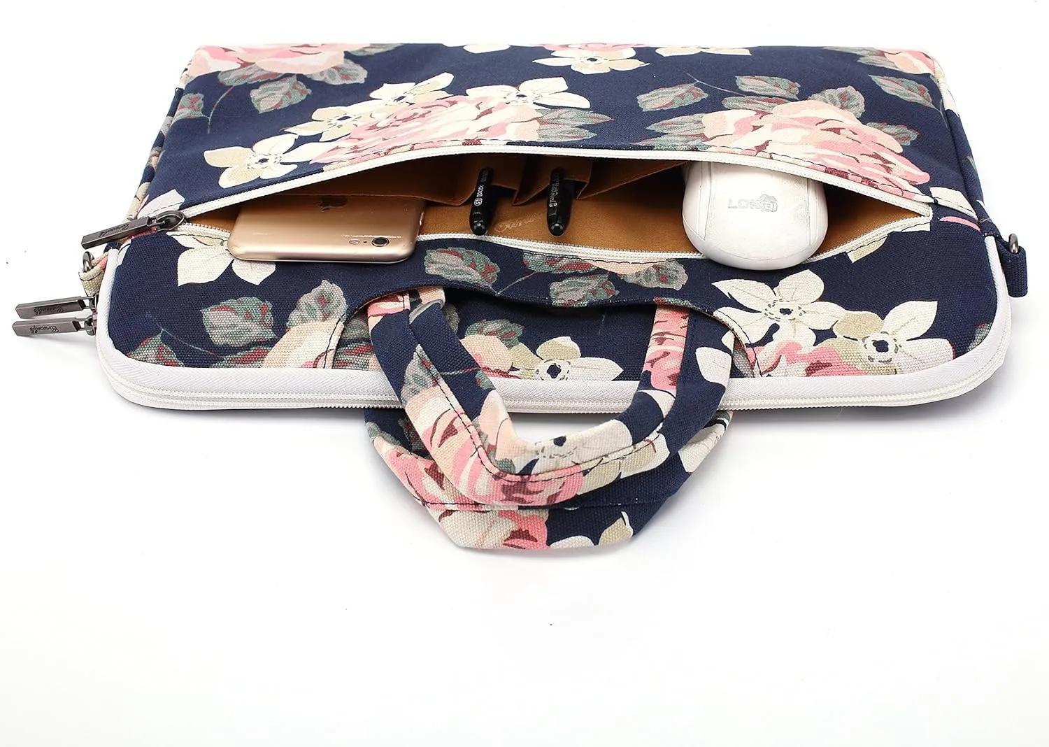 canvaslife White Rose Patten Waterproof Shoulder Messenger Bag Case Sleeve for 14 Inch 15 Inch Laptop Briefcase 15.6 Inch