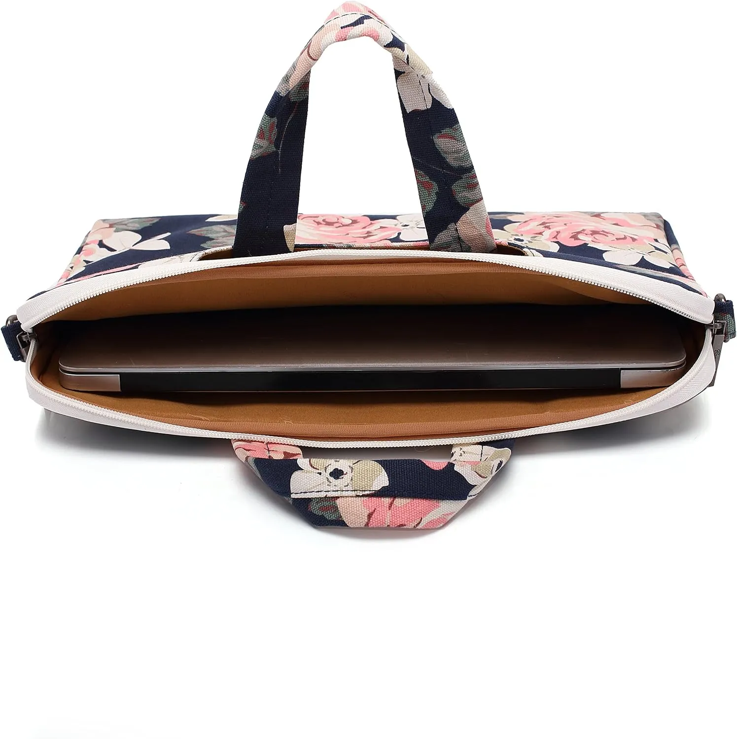 canvaslife White Rose Patten Waterproof Shoulder Messenger Bag Case Sleeve for 14 Inch 15 Inch Laptop Briefcase 15.6 Inch
