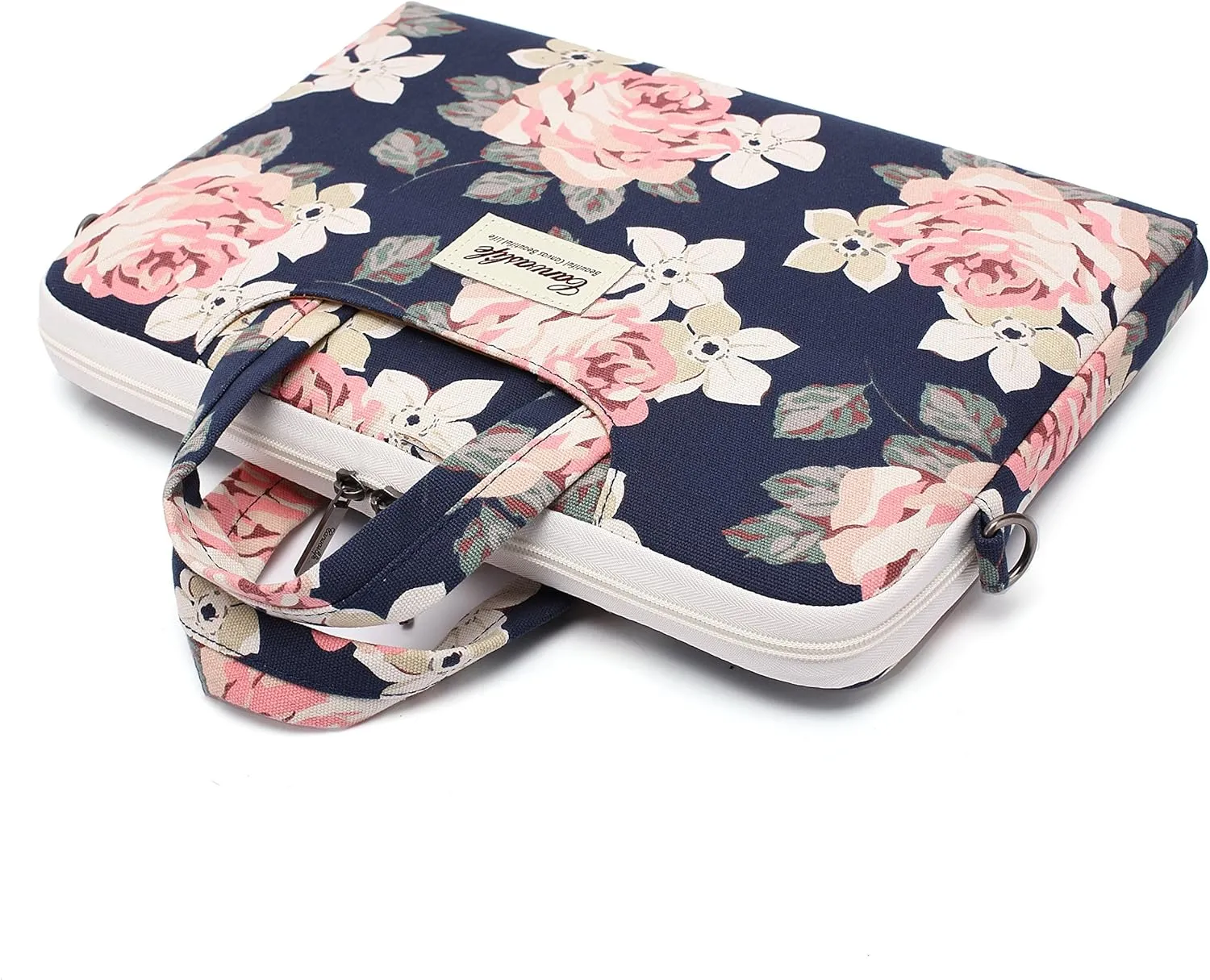 canvaslife White Rose Patten Waterproof Shoulder Messenger Bag Case Sleeve for 14 Inch 15 Inch Laptop Briefcase 15.6 Inch
