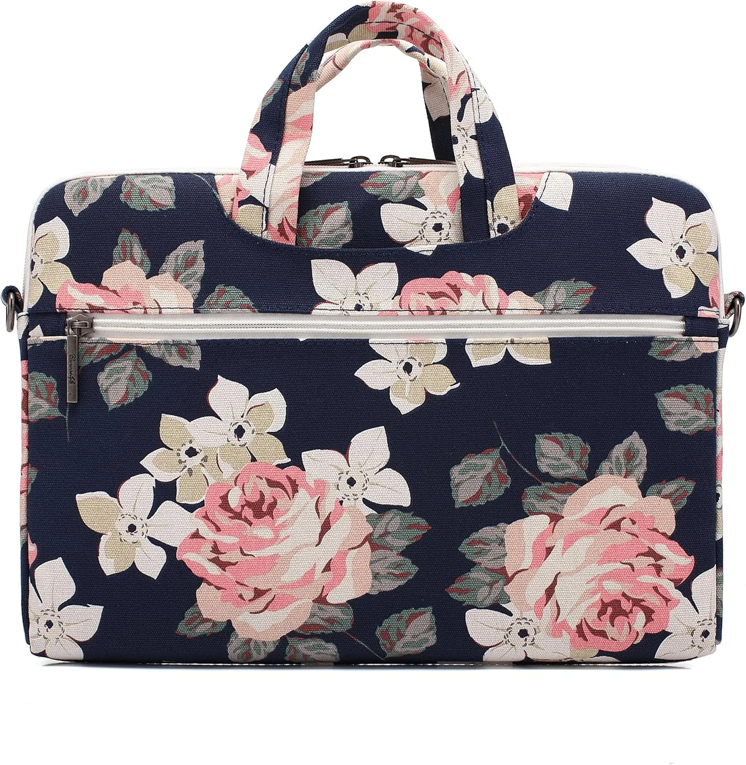 canvaslife White Rose Patten Waterproof Shoulder Messenger Bag Case Sleeve for 14 Inch 15 Inch Laptop Briefcase 15.6 Inch