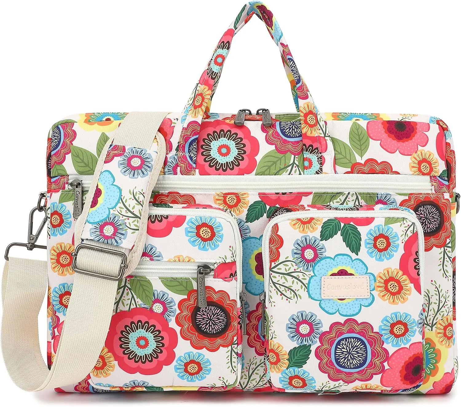 Canvaslove Muti-Pockets Laptop Sleeve Case Bag,Rebound Bubble Cushioned Laptop Shoulder Bag Fits Laptop 15.6 inch-16 inch (Red Flower)