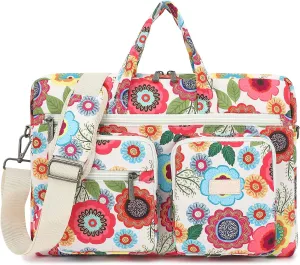 Canvaslove Muti-Pockets Laptop Sleeve Case Bag,Rebound Bubble Cushioned Laptop Shoulder Bag Fits Laptop 15.6 inch-16 inch (Red Flower)