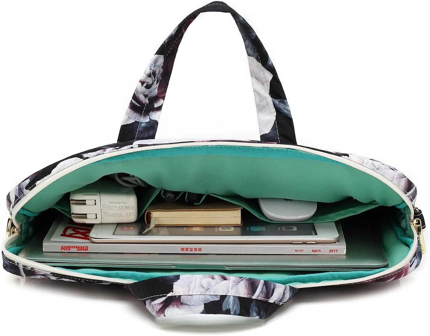 Canvaslove Red and White Rose Laptop Shoulder Messenger Bag Case With Rebound Bubble Protection for 15.6 inch-16 inch laptop