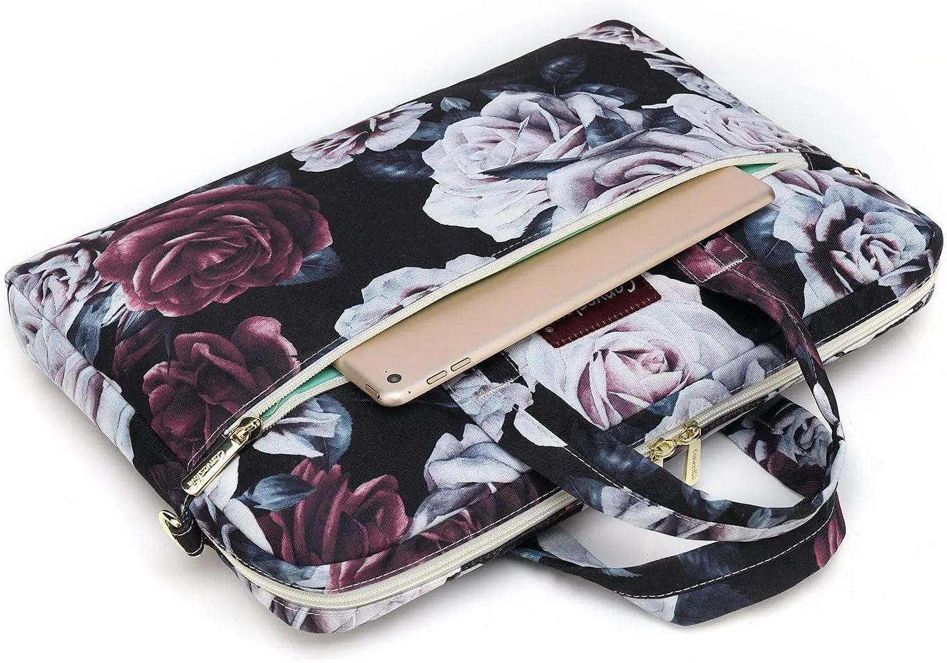 Canvaslove Red and White Rose Laptop Shoulder Messenger Bag Case With Rebound Bubble Protection for 15.6 inch-16 inch laptop