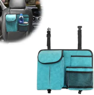 Car Seat Back Organizer Large Capacity Bag, Storage Bag with Hook, Suede, for Laptop/iPad/Office Supplies, Fits Any Car/Truck (Blue)