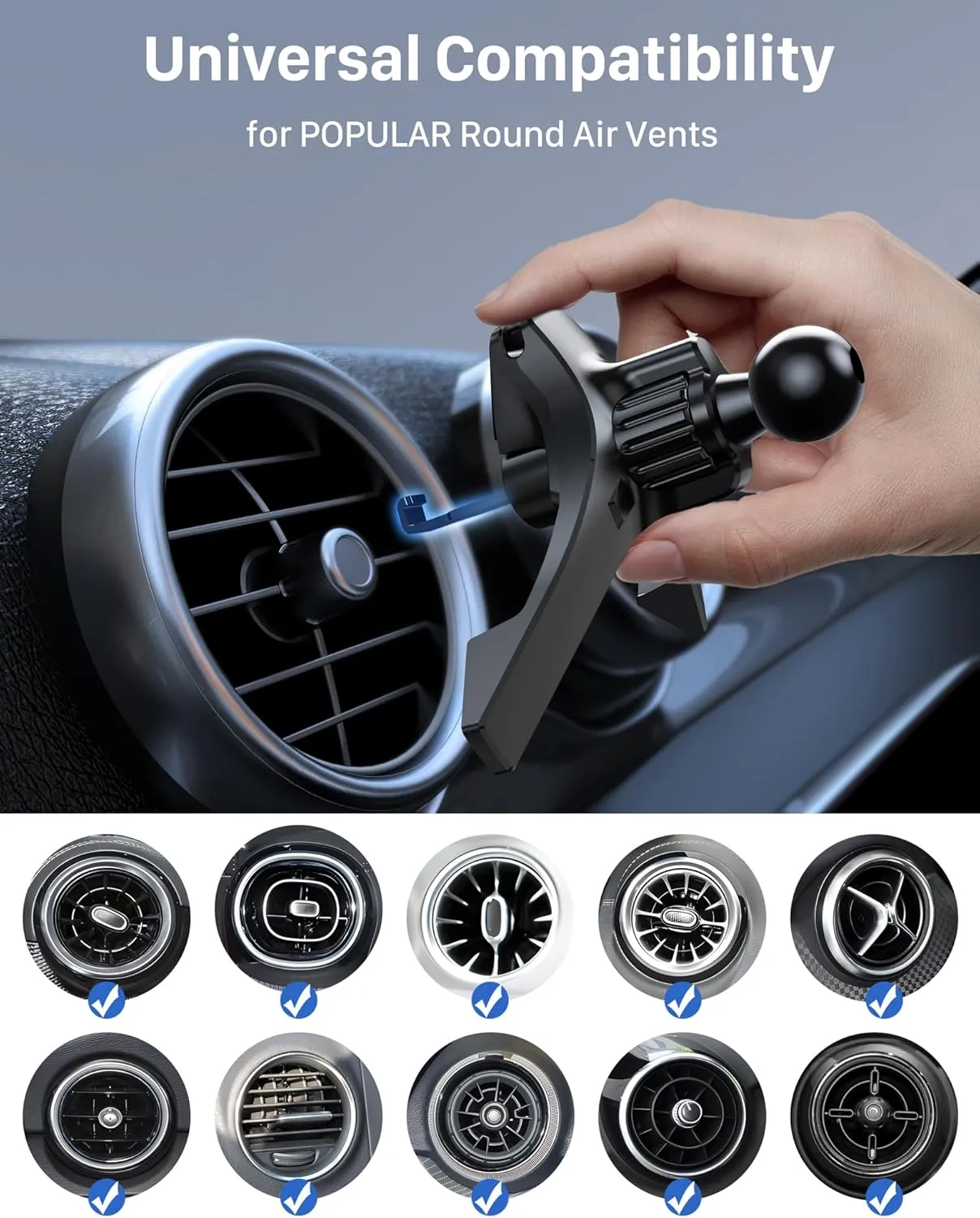 Car Vent Phone Mount Universal for Audi A1 Mini Cooper 2006-17 Mercedes Benz, Audi/Mini Cooper/Mercedes Benz Car Accessories, Mirror Design, Car Phone Holder for Round Air Vent for Large Phones