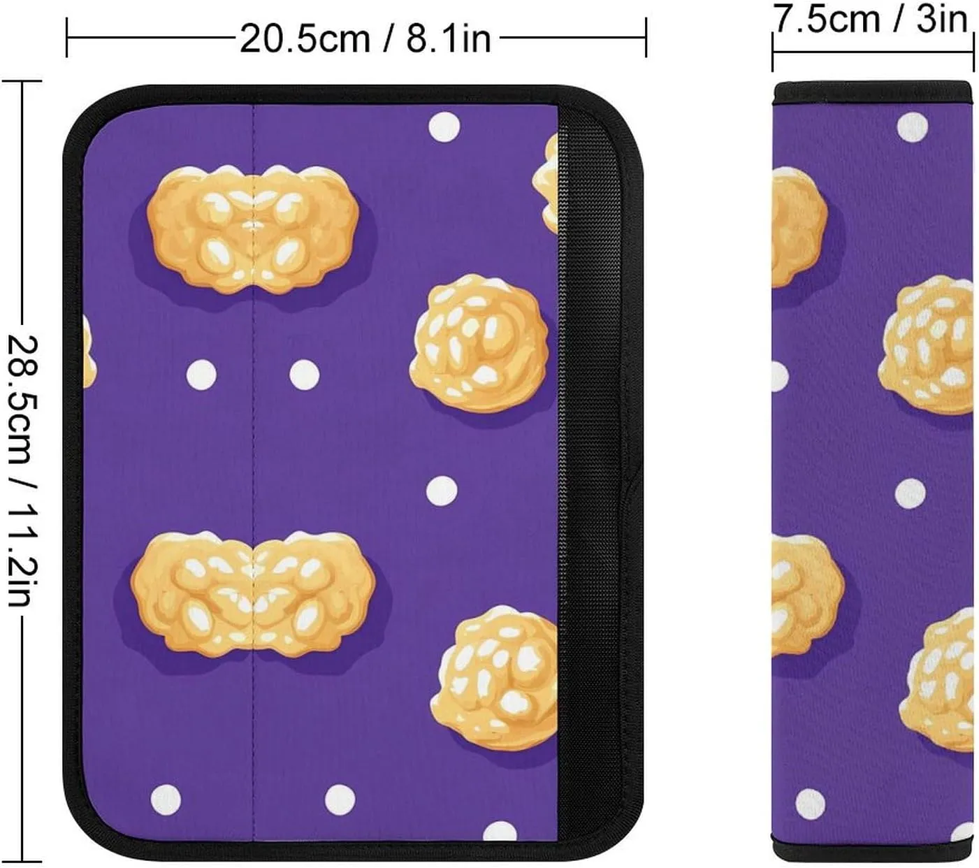 Caramel Popcorn Polka Dot Purple Fashion Car Seat Belt Cover Pad for Shoulder Bag Camera Soft Comfort Accessories 2PCS
