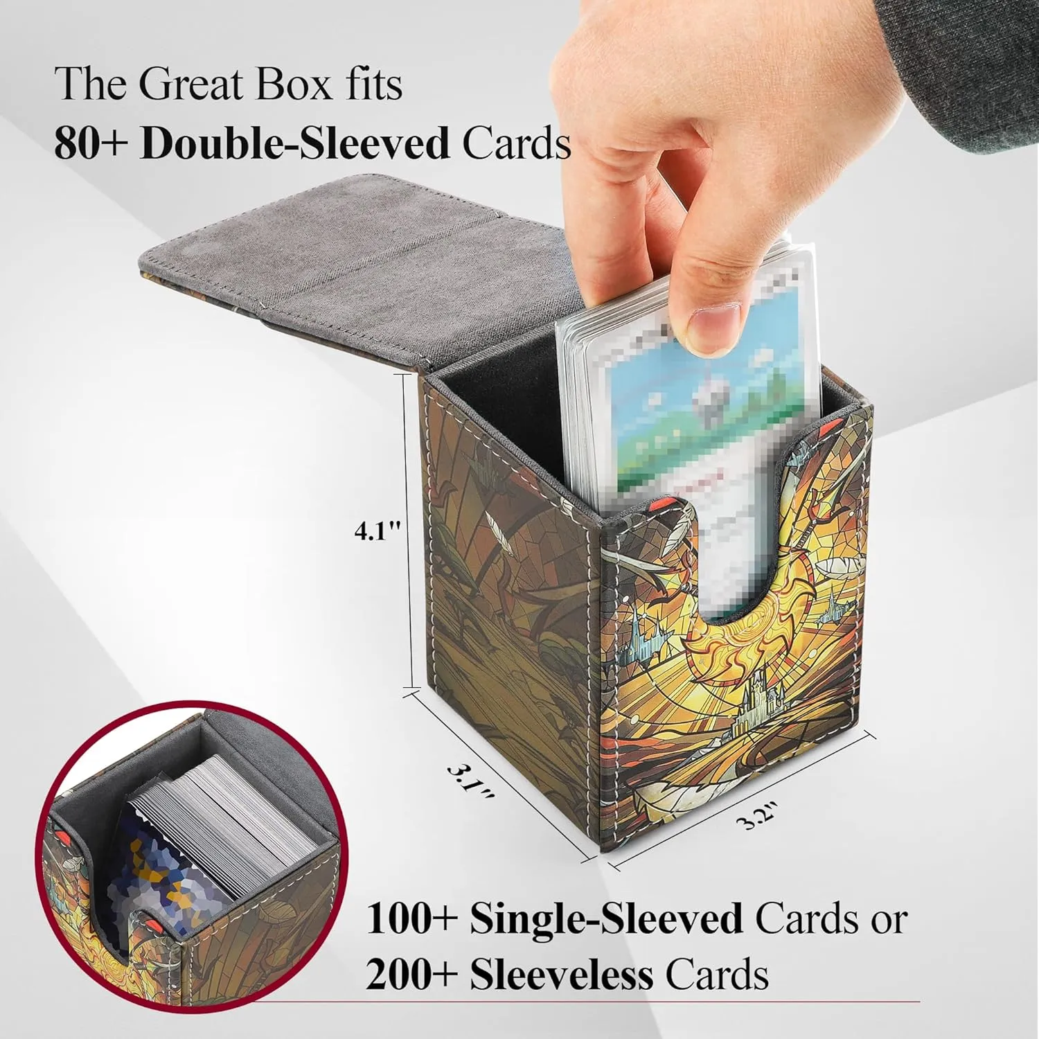 Card Deck Box for MTG Card Storage Box Holds 100 Plus Single Sleeved Cards with Trading Cards Games TCG Yugioh etc. (Yellow)