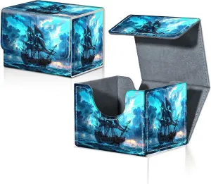 Card Deck Box for MTG Trading Cards with Magnetic Closure,Premium Card Storage Box Case Cover for TCG CCG Magic Cards,Blue Pirate Ship
