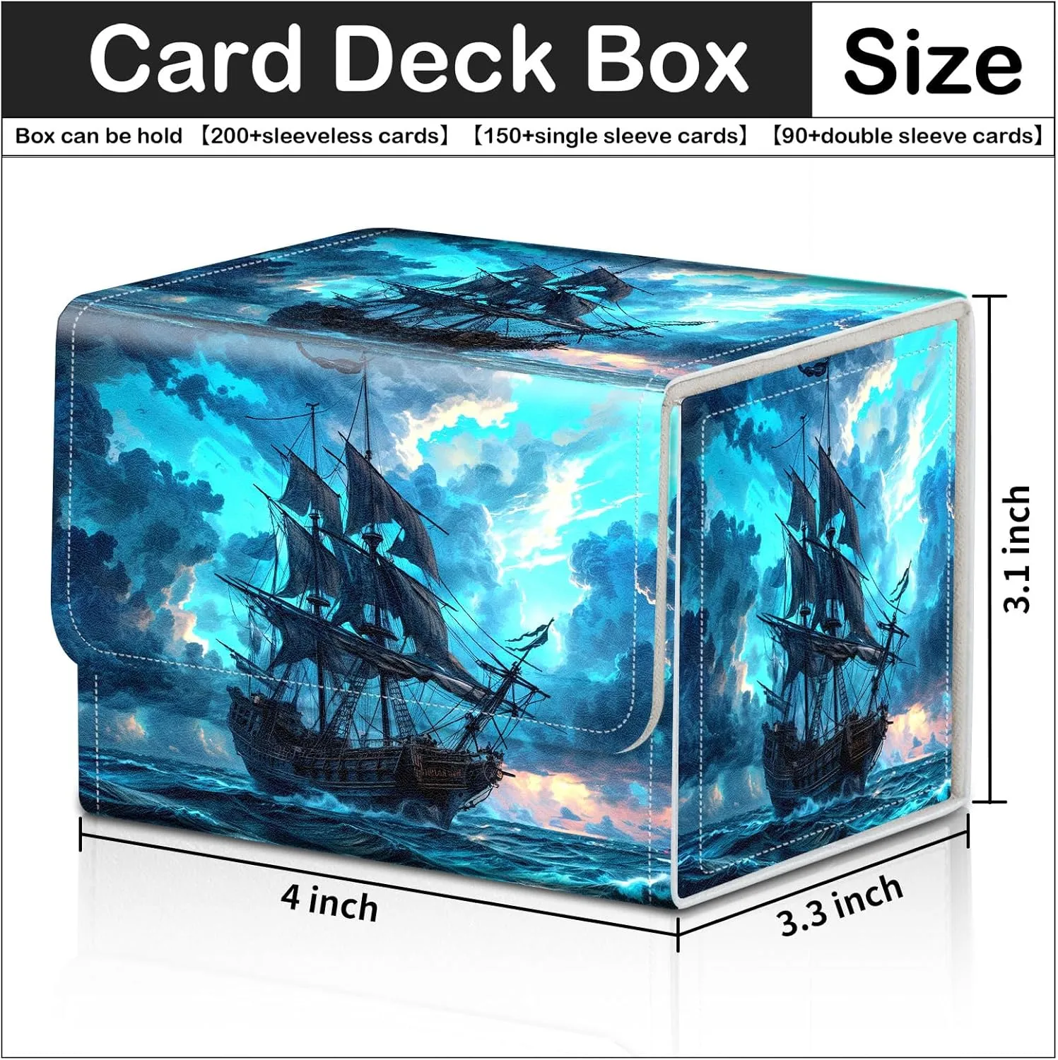 Card Deck Box for MTG Trading Cards with Magnetic Closure,Premium Card Storage Box Case Cover for TCG CCG Magic Cards,Blue Pirate Ship