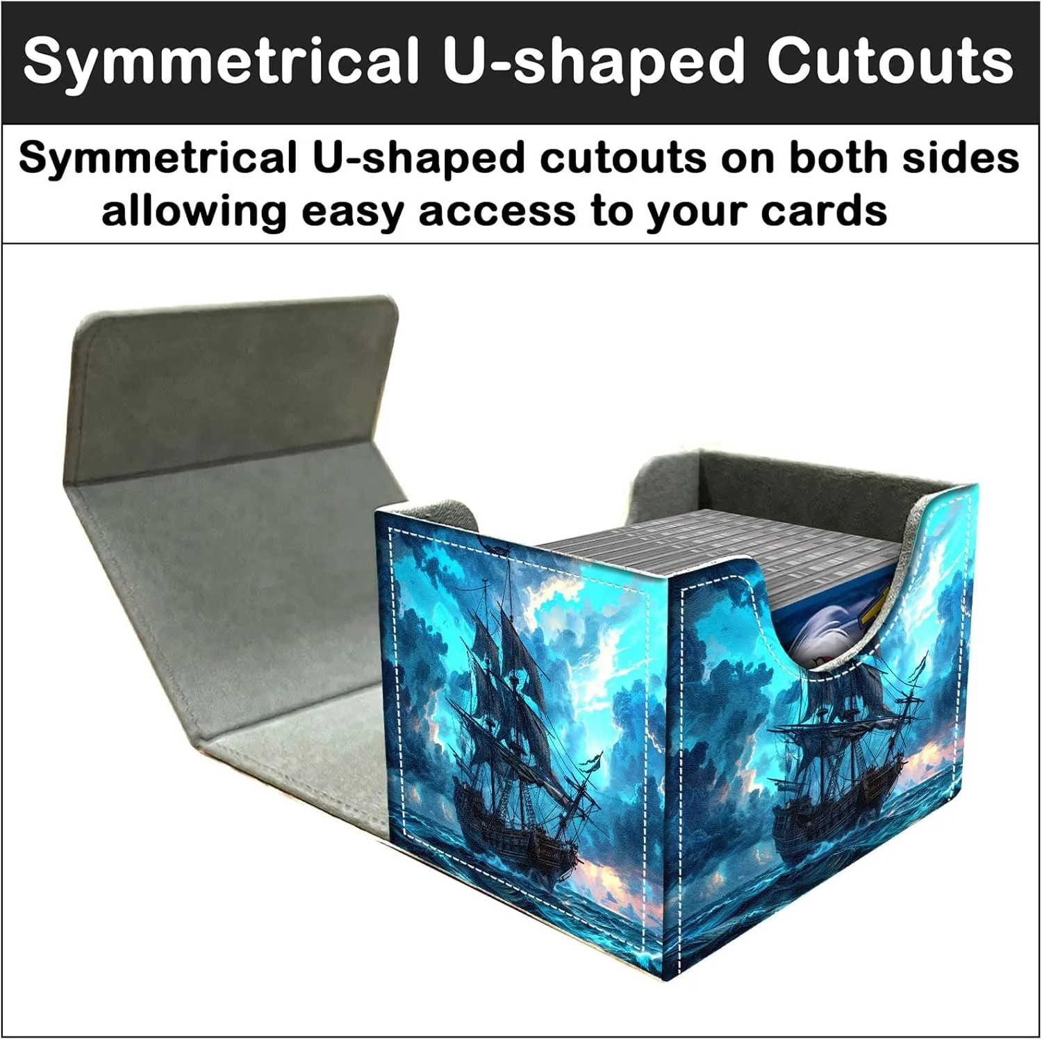 Card Deck Box for MTG Trading Cards with Magnetic Closure,Premium Card Storage Box Case Cover for TCG CCG Magic Cards,Blue Pirate Ship