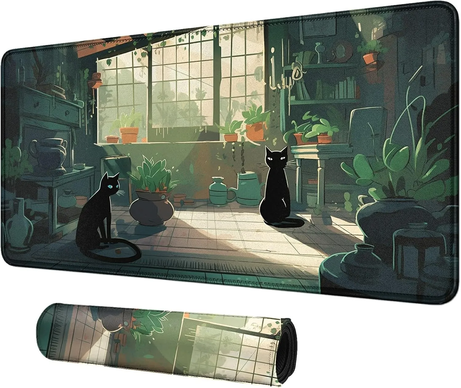 Card Mat for MTG & TCG Playmat Mouse Pad,23.6" x 13.8" Game Mat for MTG RPG CCG Trading Card Game Playmats Table Mat Perfect for Card Games Video Games Computer Office,Black Cats