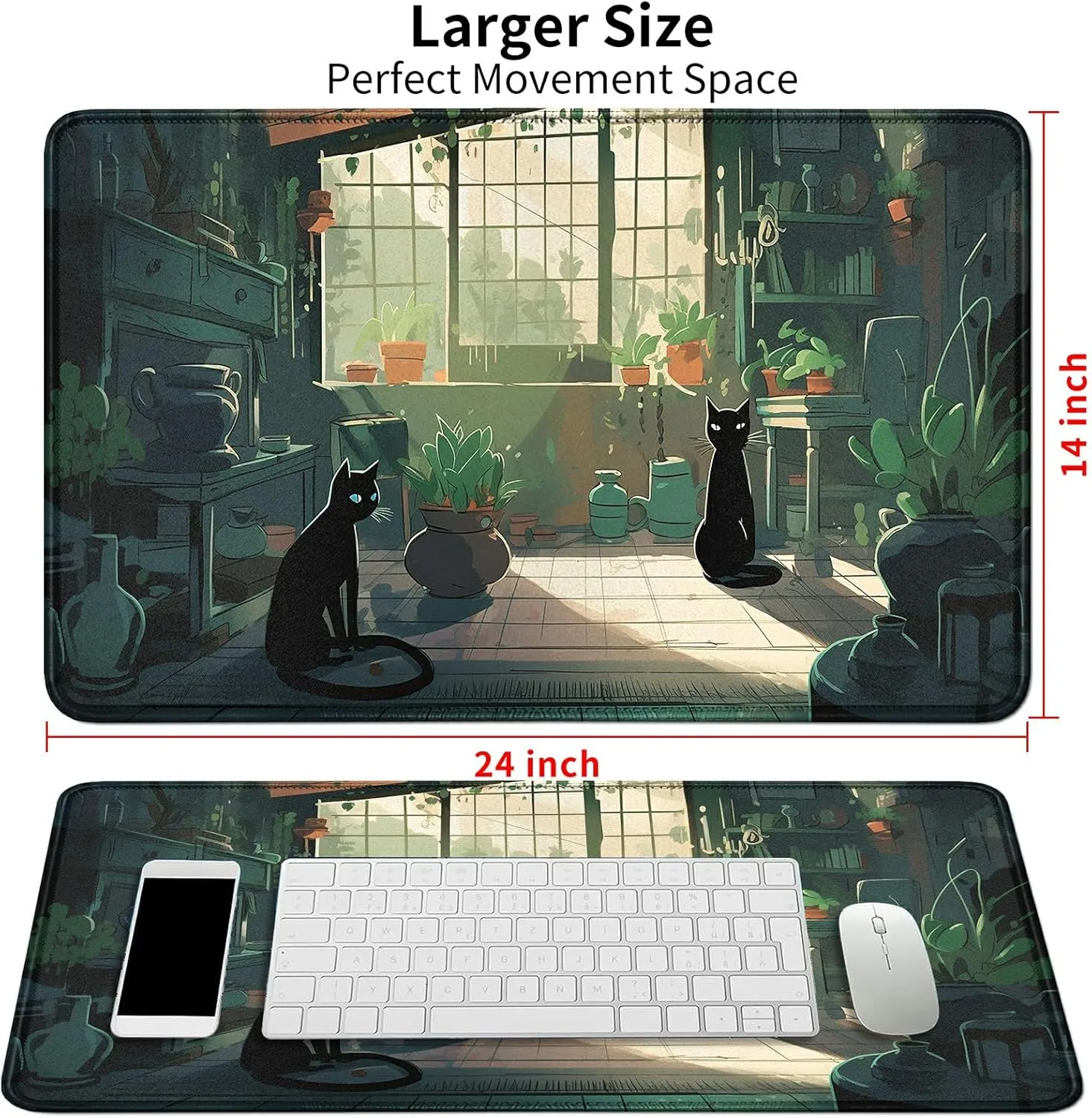 Card Mat for MTG & TCG Playmat Mouse Pad,23.6" x 13.8" Game Mat for MTG RPG CCG Trading Card Game Playmats Table Mat Perfect for Card Games Video Games Computer Office,Black Cats
