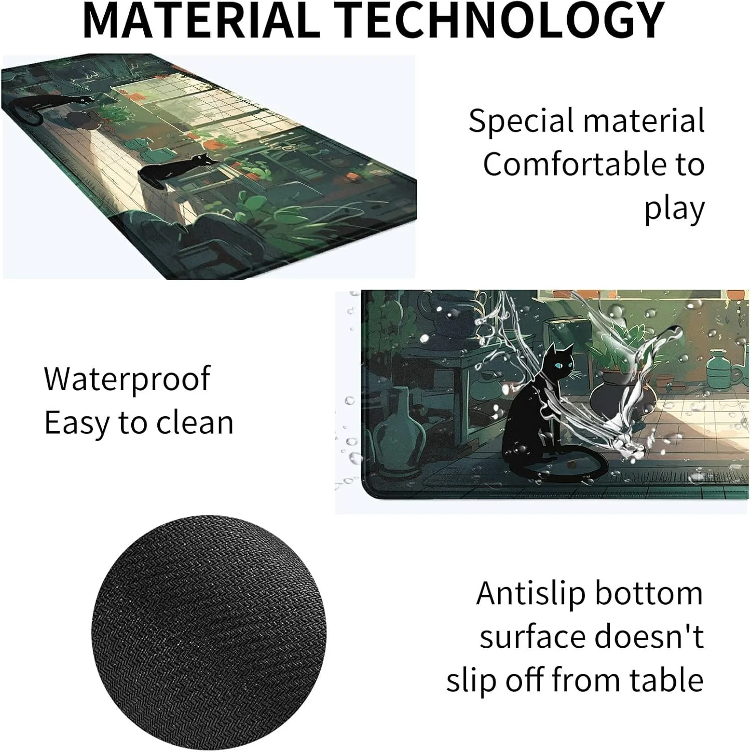 Card Mat for MTG & TCG Playmat Mouse Pad,23.6" x 13.8" Game Mat for MTG RPG CCG Trading Card Game Playmats Table Mat Perfect for Card Games Video Games Computer Office,Black Cats