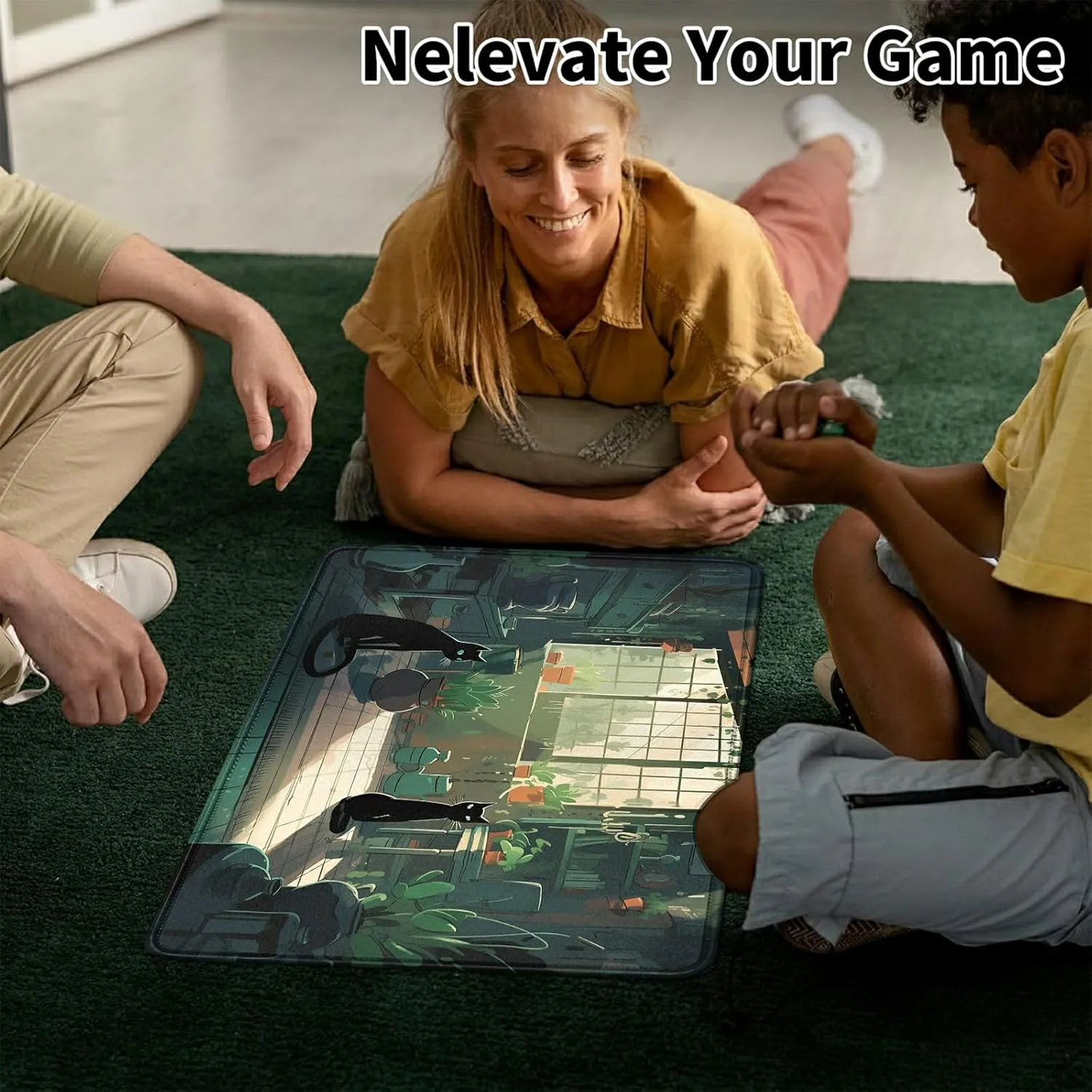 Card Mat for MTG & TCG Playmat Mouse Pad,23.6" x 13.8" Game Mat for MTG RPG CCG Trading Card Game Playmats Table Mat Perfect for Card Games Video Games Computer Office,Black Cats