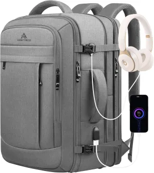 Carry On Backpack, 50L Extra Travel Laptop Backpack for Men Women, Big Bag Business Travel Essentials Gifts for men Flight Approved, 17 Inch Laptop Backpack Computer Bag Gifts for Him Men, Grey