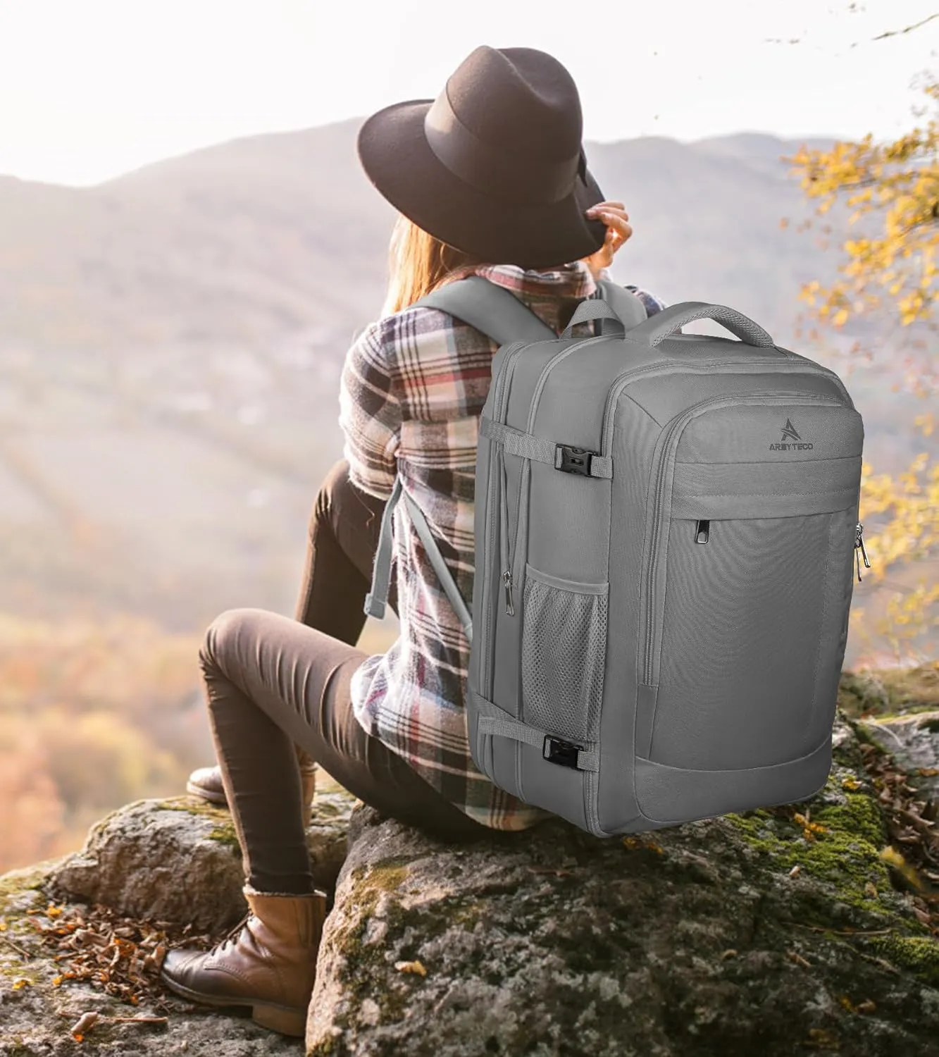 Carry On Backpack, 50L Extra Travel Laptop Backpack for Men Women, Big Bag Business Travel Essentials Gifts for men Flight Approved, 17 Inch Laptop Backpack Computer Bag Gifts for Him Men, Grey