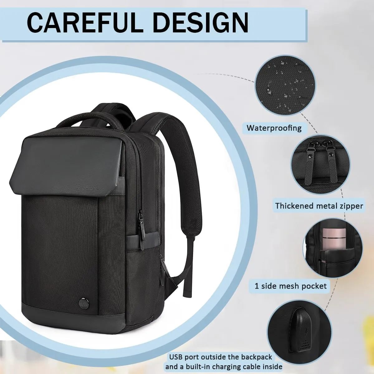 Carry on Backpack for Man Women,Extra Large Travel Bussiness Waterproof Backpack,BLACK,00595