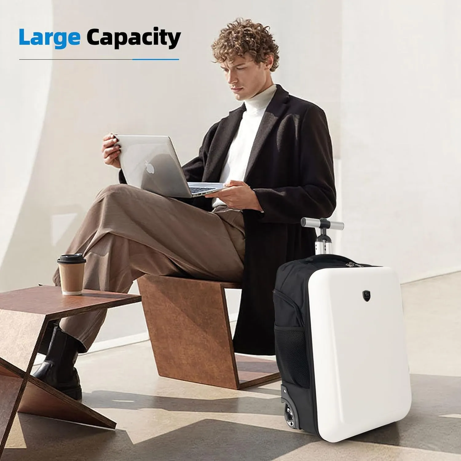 Carry-on luggage 19 Inch Travel luggage with Wheels，suitcase for Business and College (White, 19 Inch)