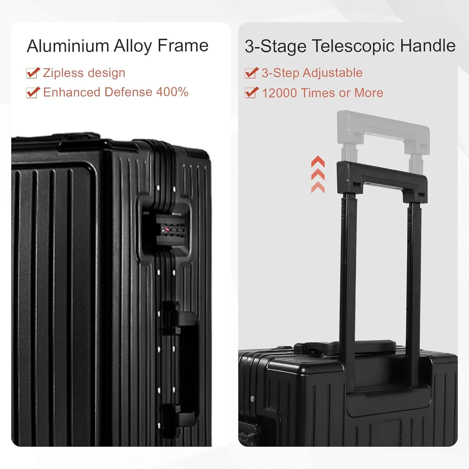 Carry On Luggage 22x14x9 Airline Approved Aluminum Frame, 20 Inch Hard Shell Carry On Luggage, Suitcase Carry-on Zipperless Luggage, TSA Approved (Black)
