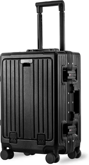 Carry On Luggage 22x14x9 Airline Approved Aluminum Frame, 20 Inch Hard Shell Carry On Luggage, Suitcase Carry-on Zipperless Luggage, TSA Approved (Black)