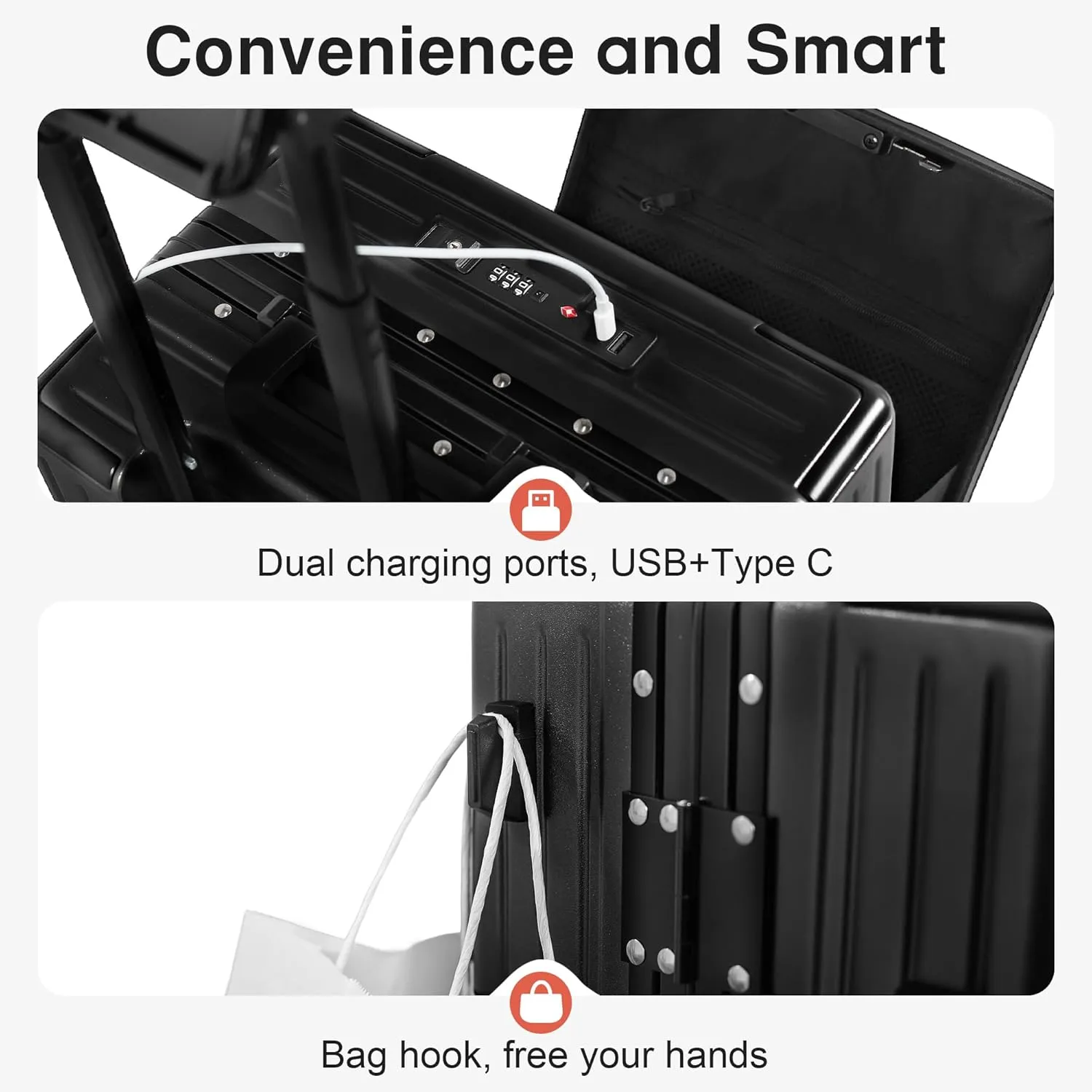 Carry On Luggage 22x14x9 Airline Approved Aluminum Frame, 20 Inch Hard Shell Carry On Luggage, Suitcase Carry-on Zipperless Luggage, TSA Approved (Black)