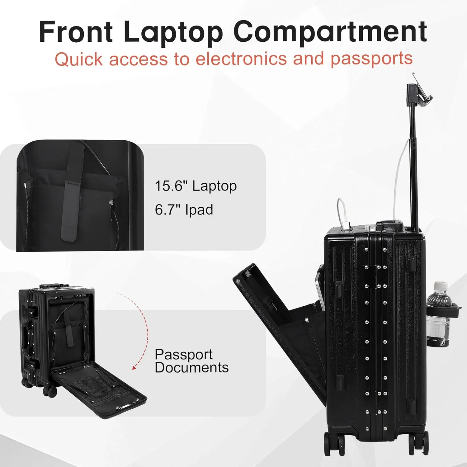 Carry On Luggage 22x14x9 Airline Approved Aluminum Frame, 20 Inch Hard Shell Carry On Luggage, Suitcase Carry-on Zipperless Luggage, TSA Approved (Black)