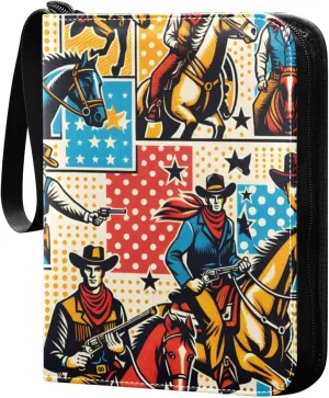 Cartoon American Cowboys Card Binder 4 Pocket Trading Card Album Fits 400 Sports/Game Cards, PU Cover 3 Ring Card Collection with 50 Removable Sleeves