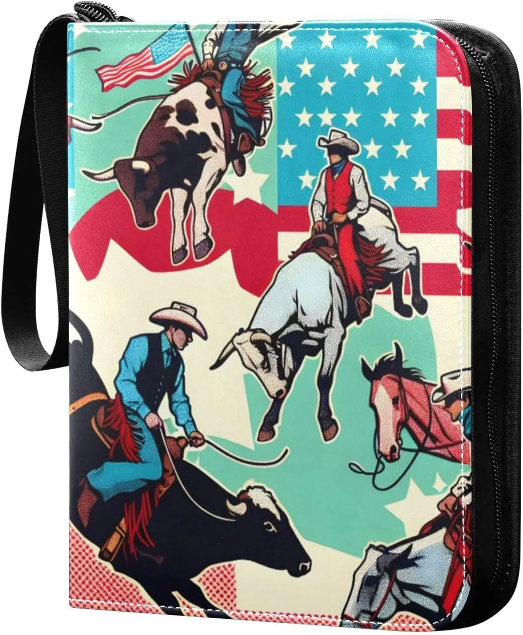 Cartoon American Cowboys Card Binder 4 Pocket Trading Card Album Fits 400 Sports/Game Cards, PU Cover 3 Ring Card Collection with 50 Removable Sleeves