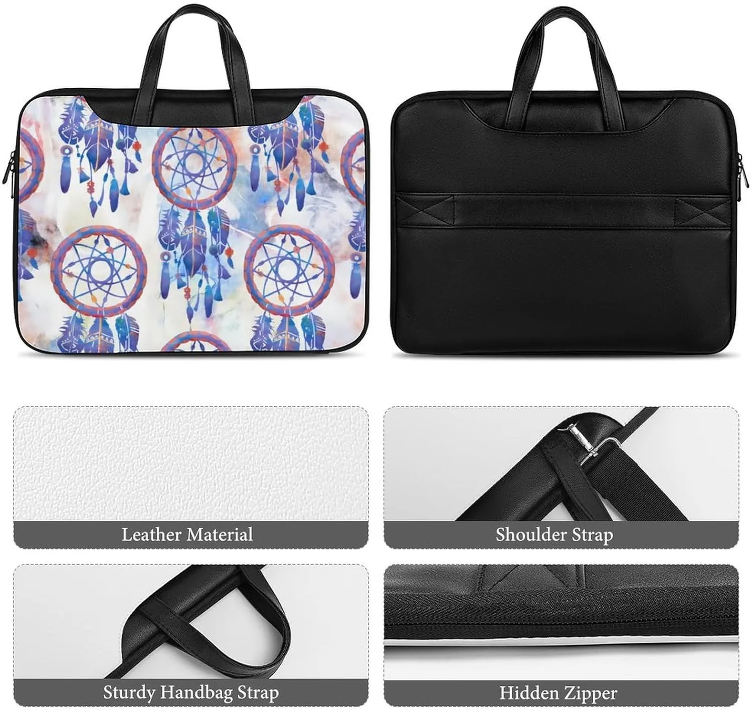 Cartoon Mushrooms Portable Leather Laptop Bag