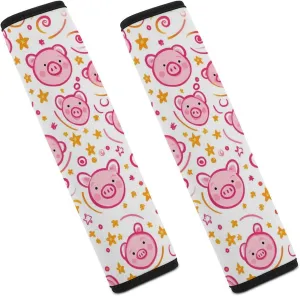 Cartoon Pigs Faces Swirls Pattern Fashion Car Seat Belt Cover Pad for Shoulder Bag Camera Soft Comfort Accessories 2PCS