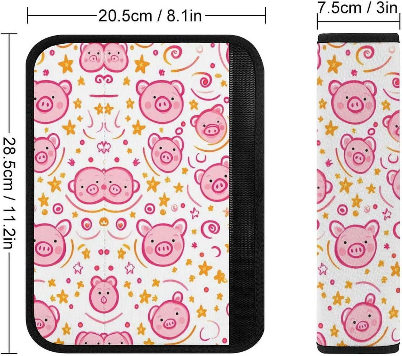 Cartoon Pigs Faces Swirls Pattern Fashion Car Seat Belt Cover Pad for Shoulder Bag Camera Soft Comfort Accessories 2PCS