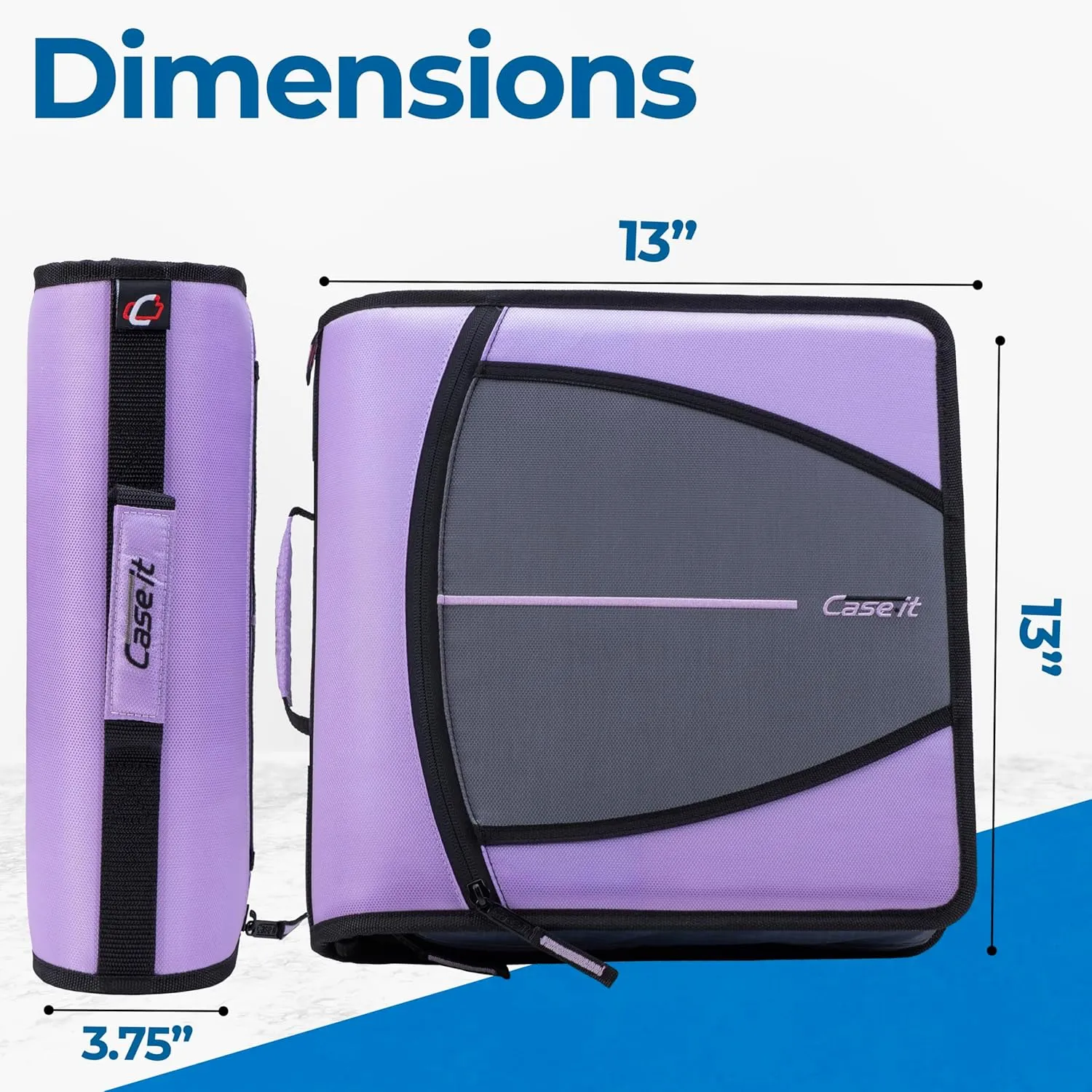 Case-it The Mighty Zip Tab Zipper Binder - 3 Inch O-Rings - 5 Color Tab Expanding File Folder - Multiple Pockets - 600 Sheet Capacity - Comes with Shoulder Strap - Lavender D-146