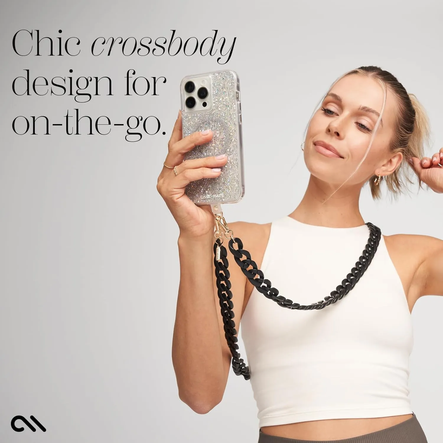 Case-Mate Crossbody Phone Lanyard / Chain [Works with All Phones] Hands-Free Strap - Cell Phone Charm - Neck Chain Holder for iPhone 16 Pro Max / 15 Pro Max / 14 / 13 / 12 / S25 Ultra - Black