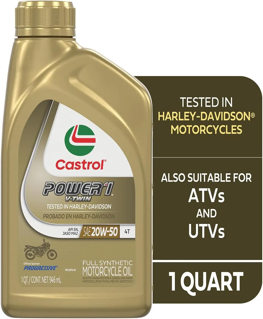Castrol Power1 V-Twin 20W-50 Full Synthetic Motorcycle Oil, 1 Quart, Pack of 6