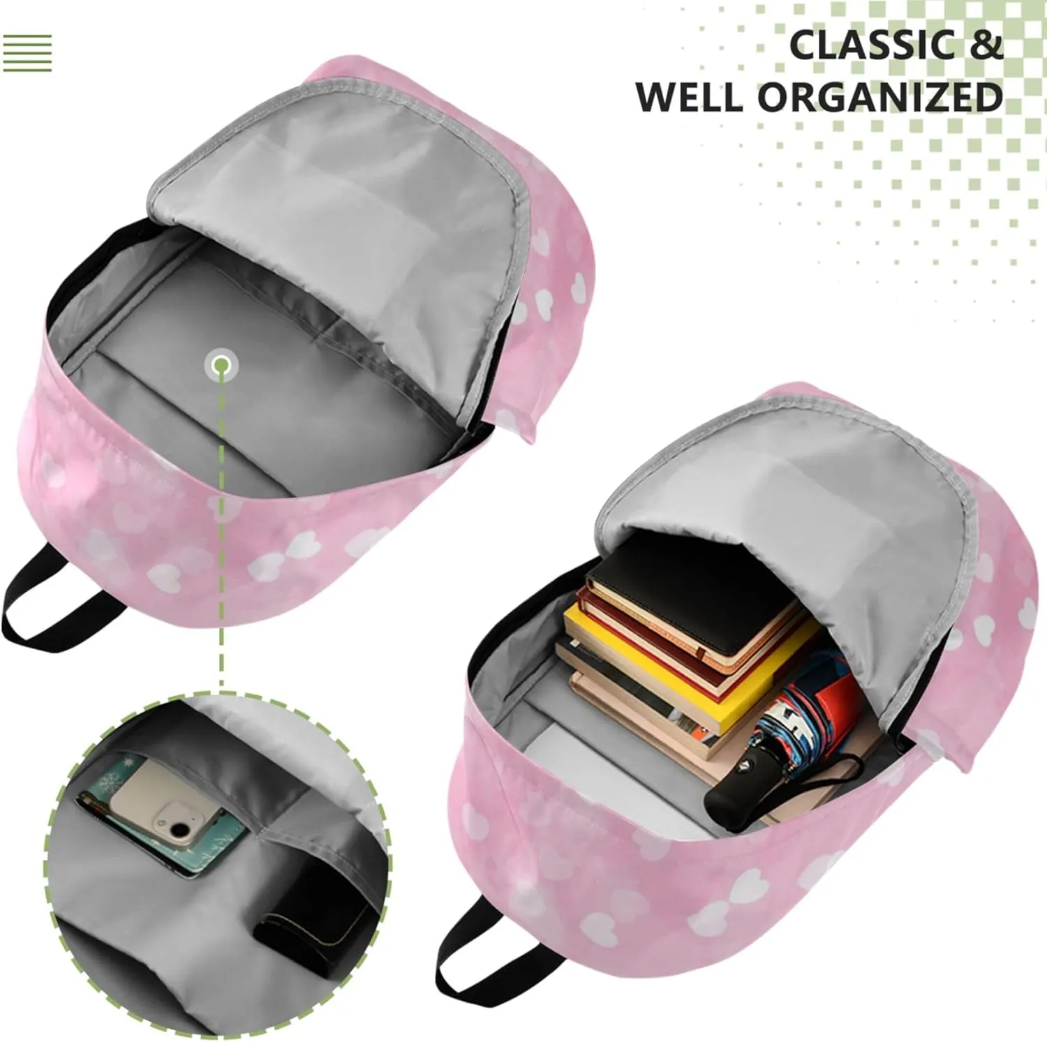 Casual Backpack for Men Women Hearts Cute Pink Valantine Waterproof Gifts College Cool Backpack