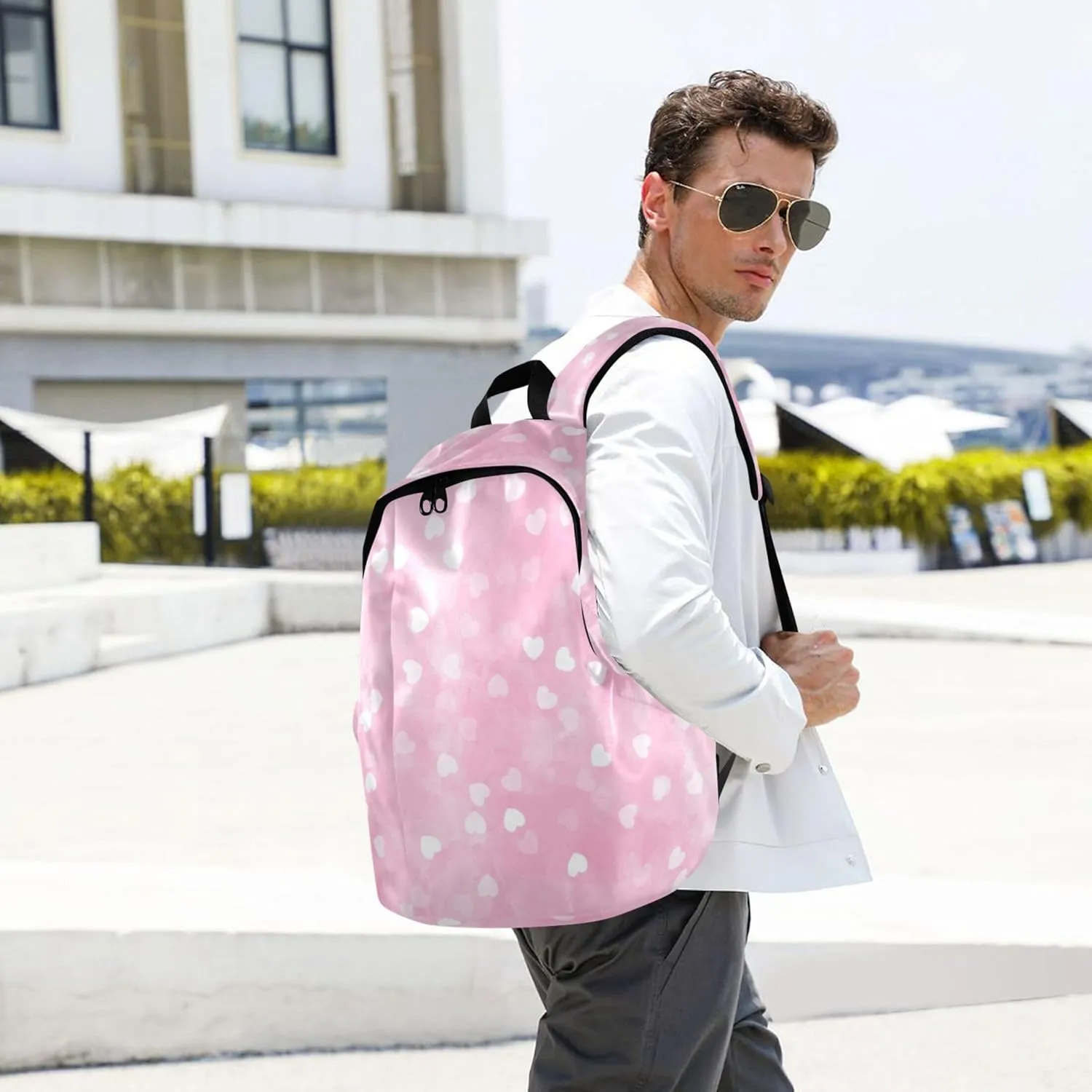 Casual Backpack for Men Women Hearts Cute Pink Valantine Waterproof Gifts College Cool Backpack