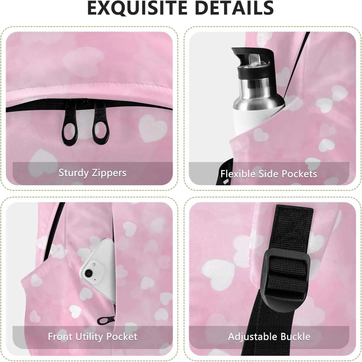 Casual Backpack for Men Women Hearts Cute Pink Valantine Waterproof Gifts College Cool Backpack