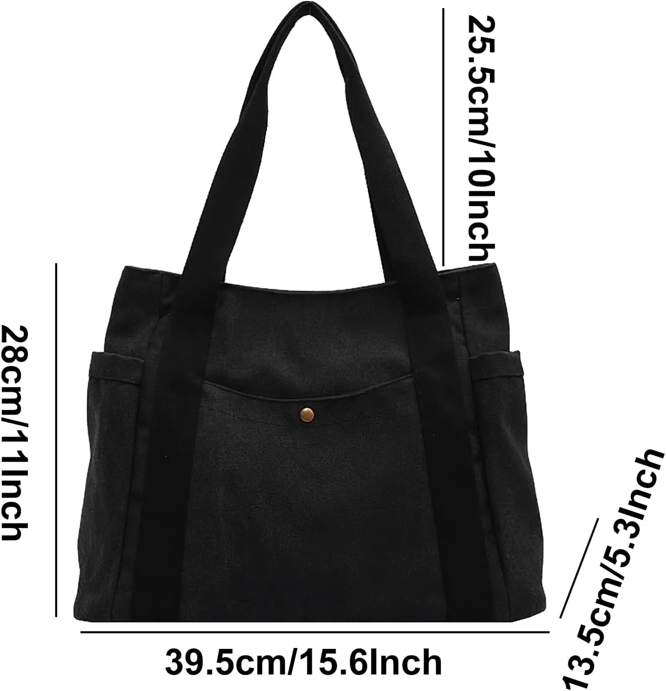 Casual Canvas Tote Bag Multiple Pockets Shoulder Bag Large Capacity Handbags Travel Beach Work Daily Essentials Purse