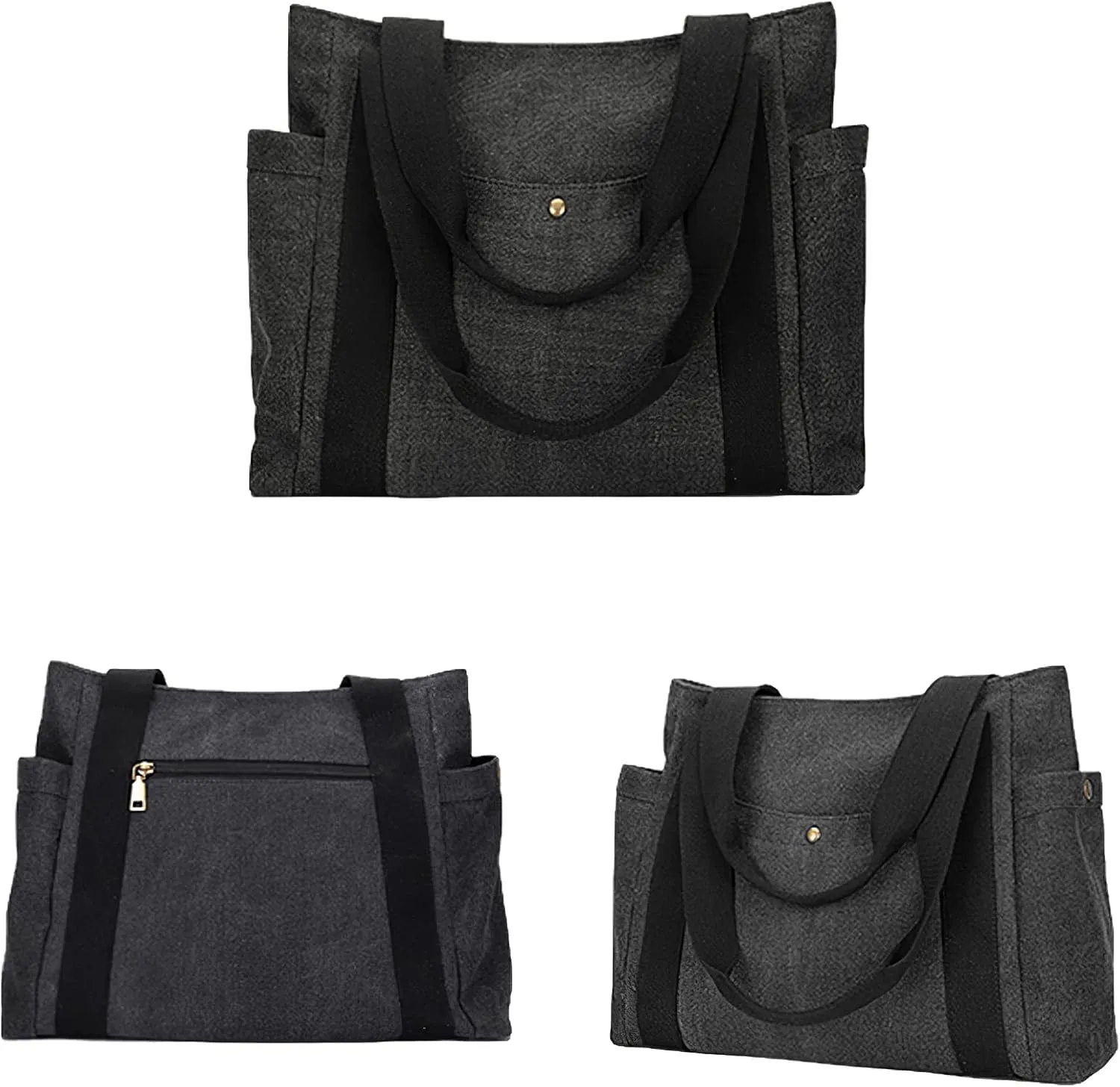 Casual Canvas Tote Bag Multiple Pockets Shoulder Bag Large Capacity Handbags Travel Beach Work Daily Essentials Purse