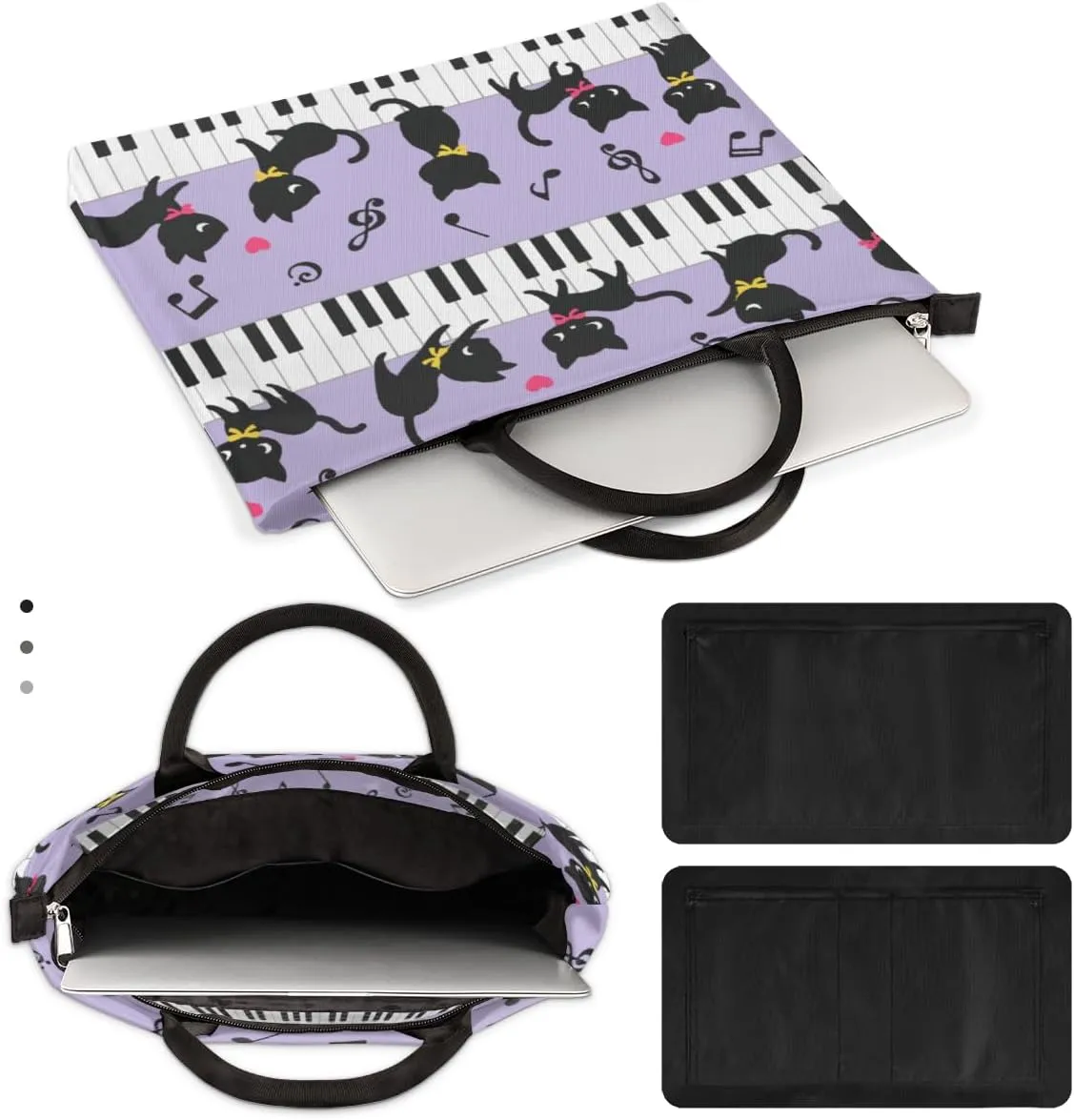 Cat Piano Music Laptop Sleeve Case 13 13.3 14 Inch Laptop Bag with Handle & Pockets Durable Notebook Computer Carrying Case for Men Women Multi-Color & Size Choices