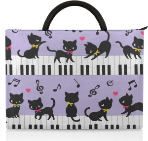 Cat Piano Music Laptop Sleeve Case 13 13.3 14 Inch Laptop Bag with Handle & Pockets Durable Notebook Computer Carrying Case for Men Women Multi-Color & Size Choices
