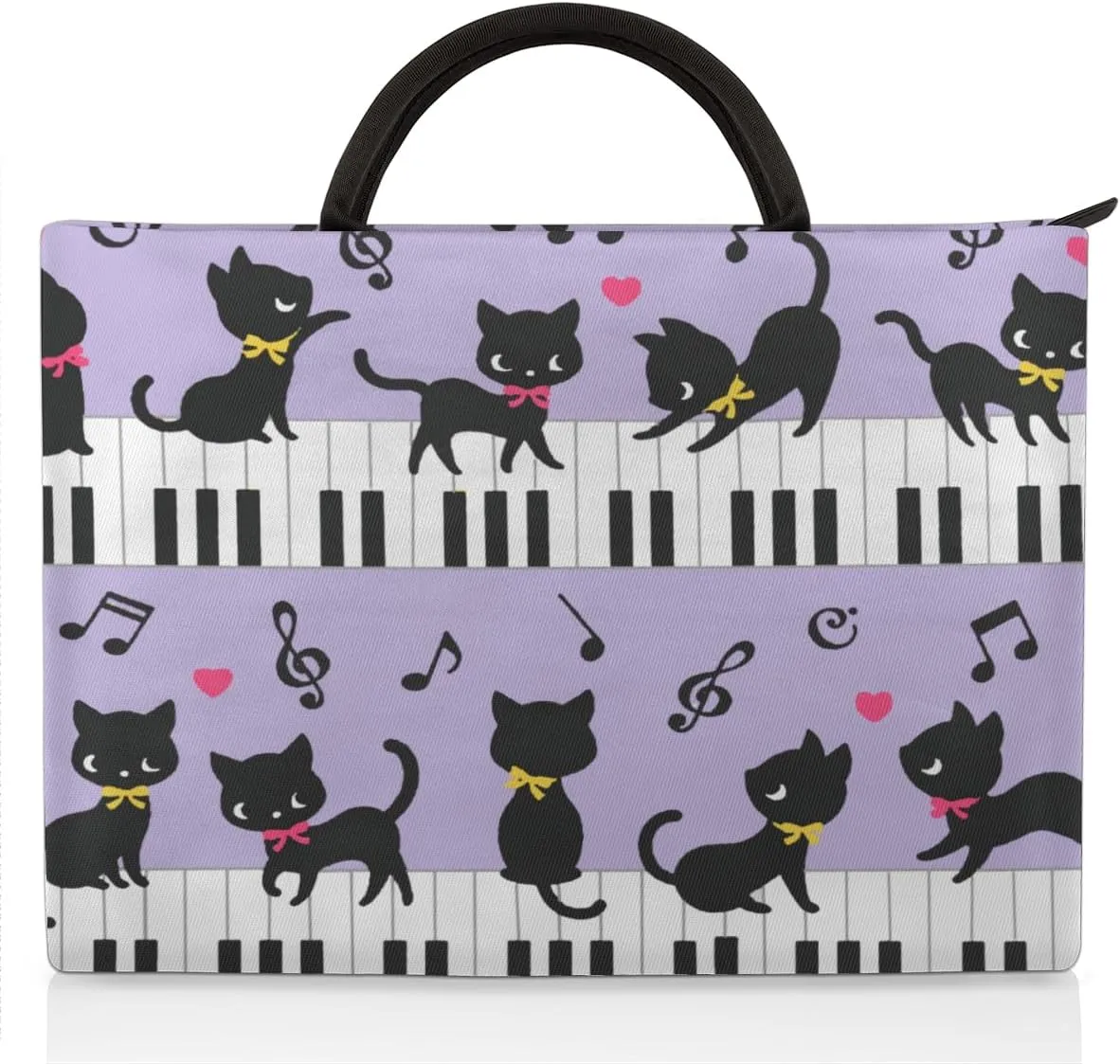 Cat Piano Music Laptop Sleeve Case 13 13.3 14 Inch Laptop Bag with Handle & Pockets Durable Notebook Computer Carrying Case for Men Women Multi-Color & Size Choices