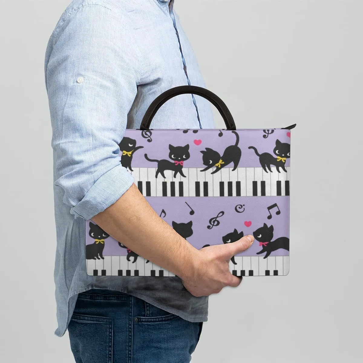 Cat Piano Music Laptop Sleeve Case 13 13.3 14 Inch Laptop Bag with Handle & Pockets Durable Notebook Computer Carrying Case for Men Women Multi-Color & Size Choices